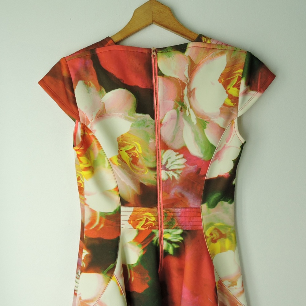 Ted Baker Dress Rose On Canvas Skater Neoprene Spring Summer Floral - Picture 4 of 6